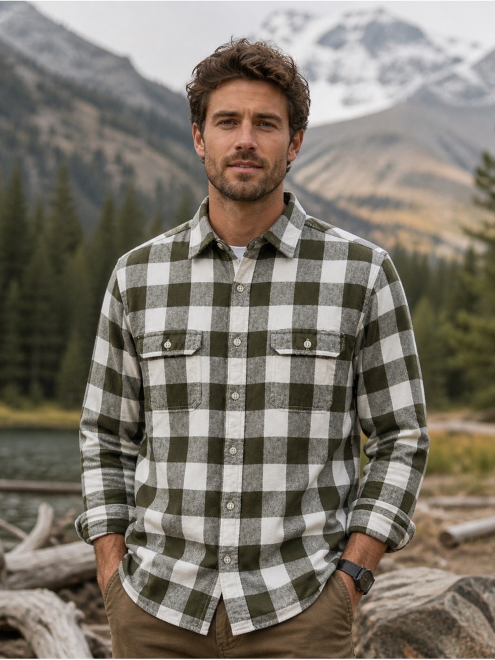 🌲 Goodfellow & Co Green & White Plaid Button-Down Shirt | Size M | 100% Cotton 🌲